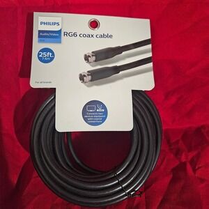 Philips 25 ft RG6 Coax Cable Audio Video Connectors For TV VCR DVD‎